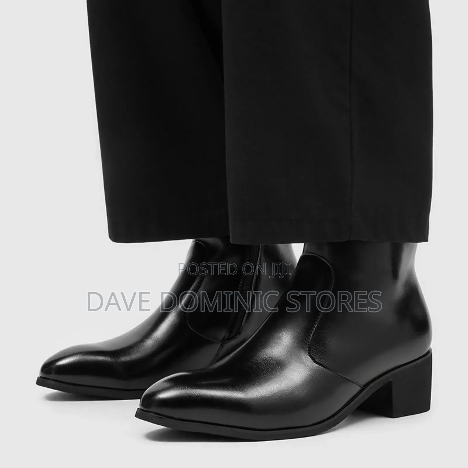 Heeled Leather Ankle Boot in Black