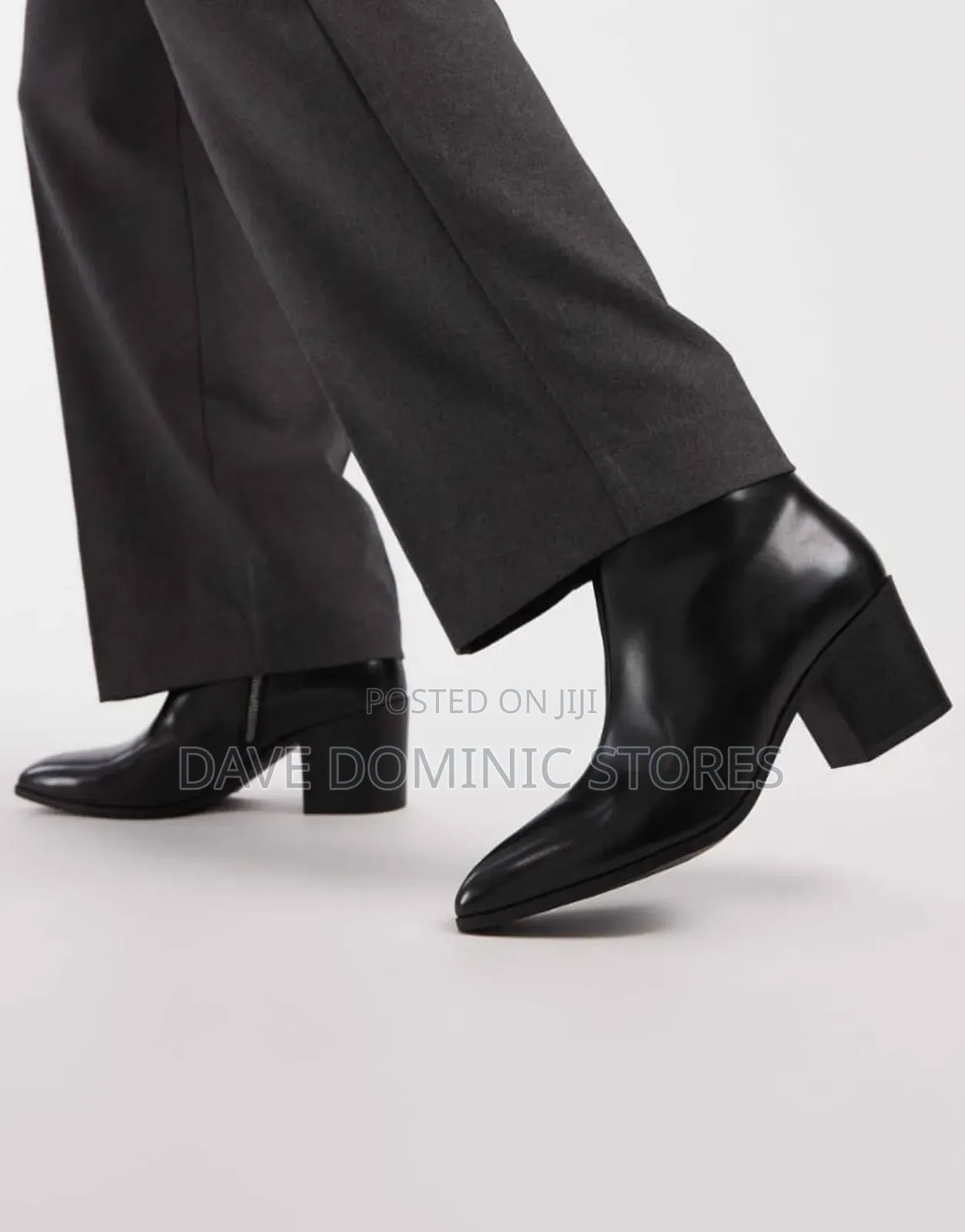 Heeled Leather Ankle Boot in Black