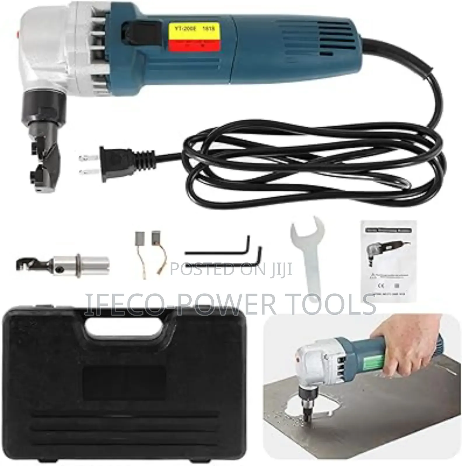 Electric Metal Nibbler, Which Is a Power Tool Cutting Sheet Metal.