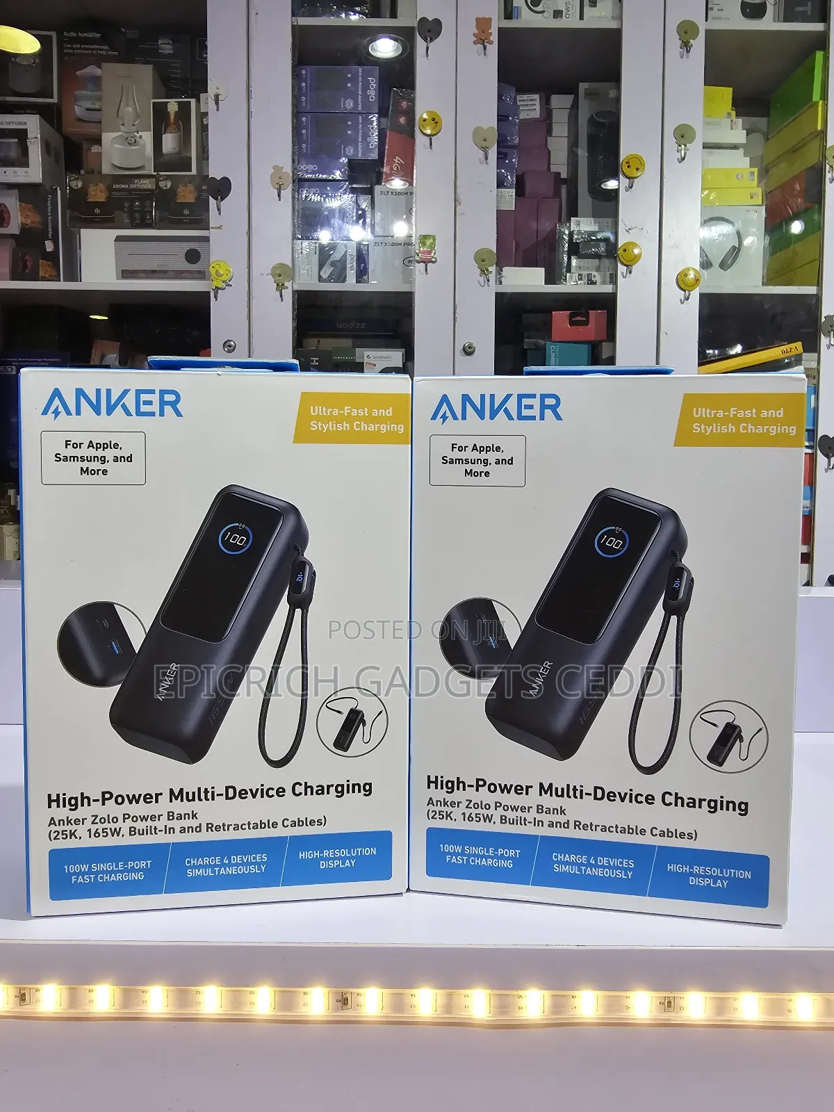 Anker Zolo Power Bank 25000mah 165w Built-in Cable Fast Charging