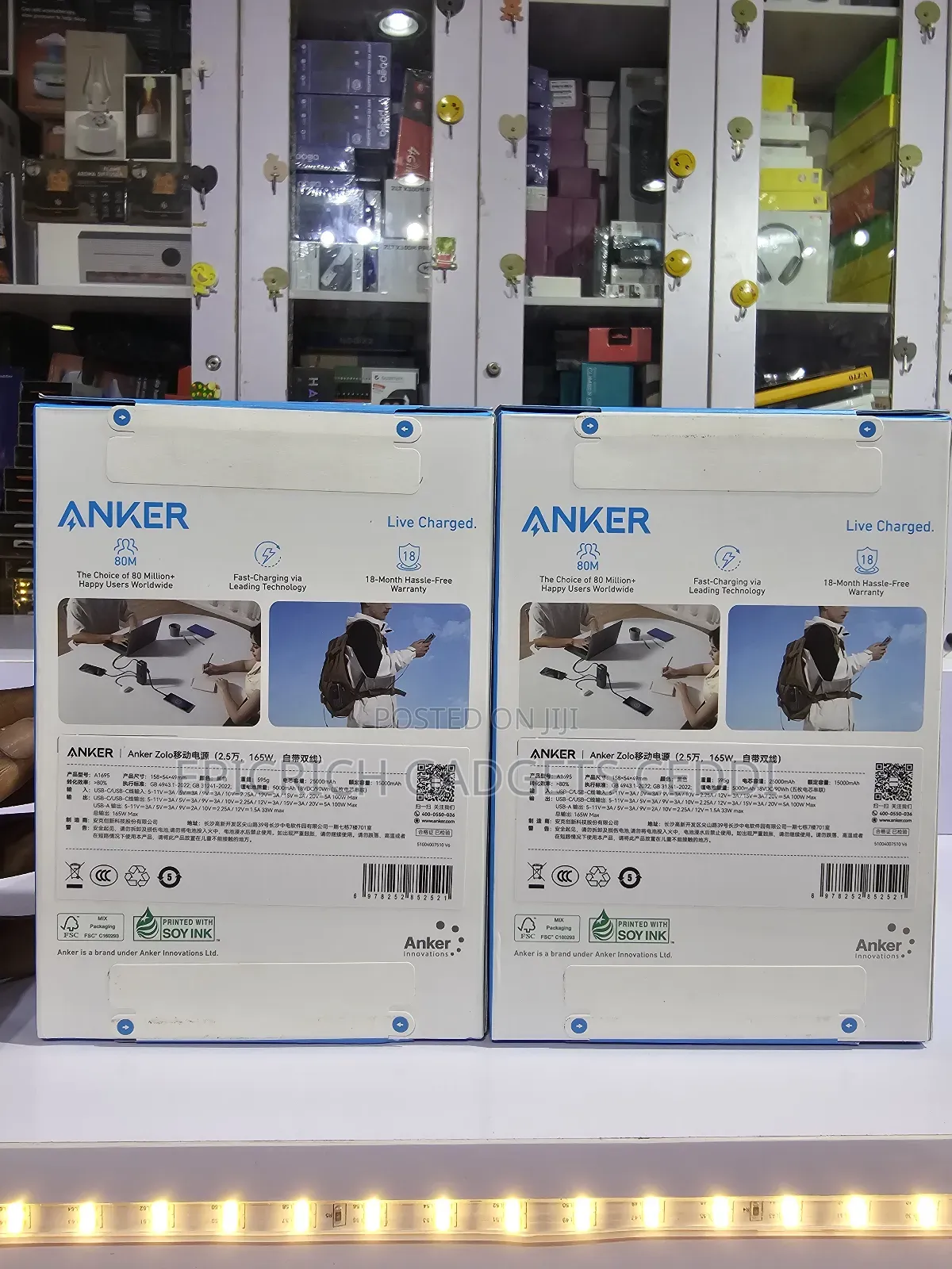 Anker Zolo Power Bank 25000mah 165w Built-in Cable Fast Charging