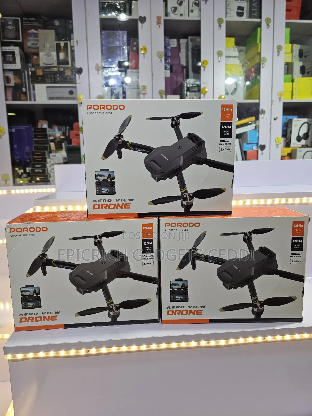 Porodo Aero View Drone 950mah 12min Flight 120m Range 6-Axis Gyro