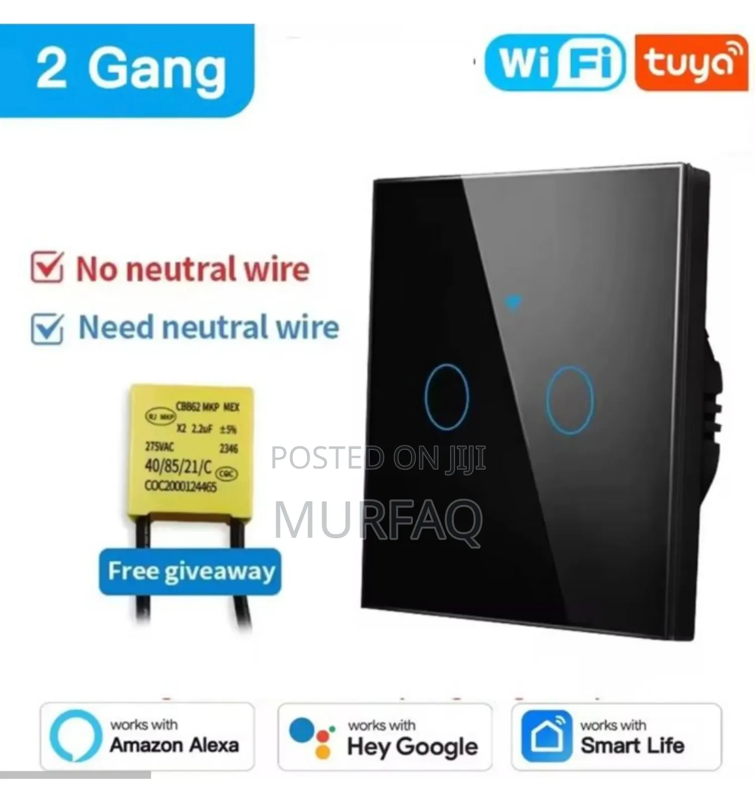 1 Gang, 2 3 Gang Tuya Wifi Smart Light Switch -No Neutral Wall Light