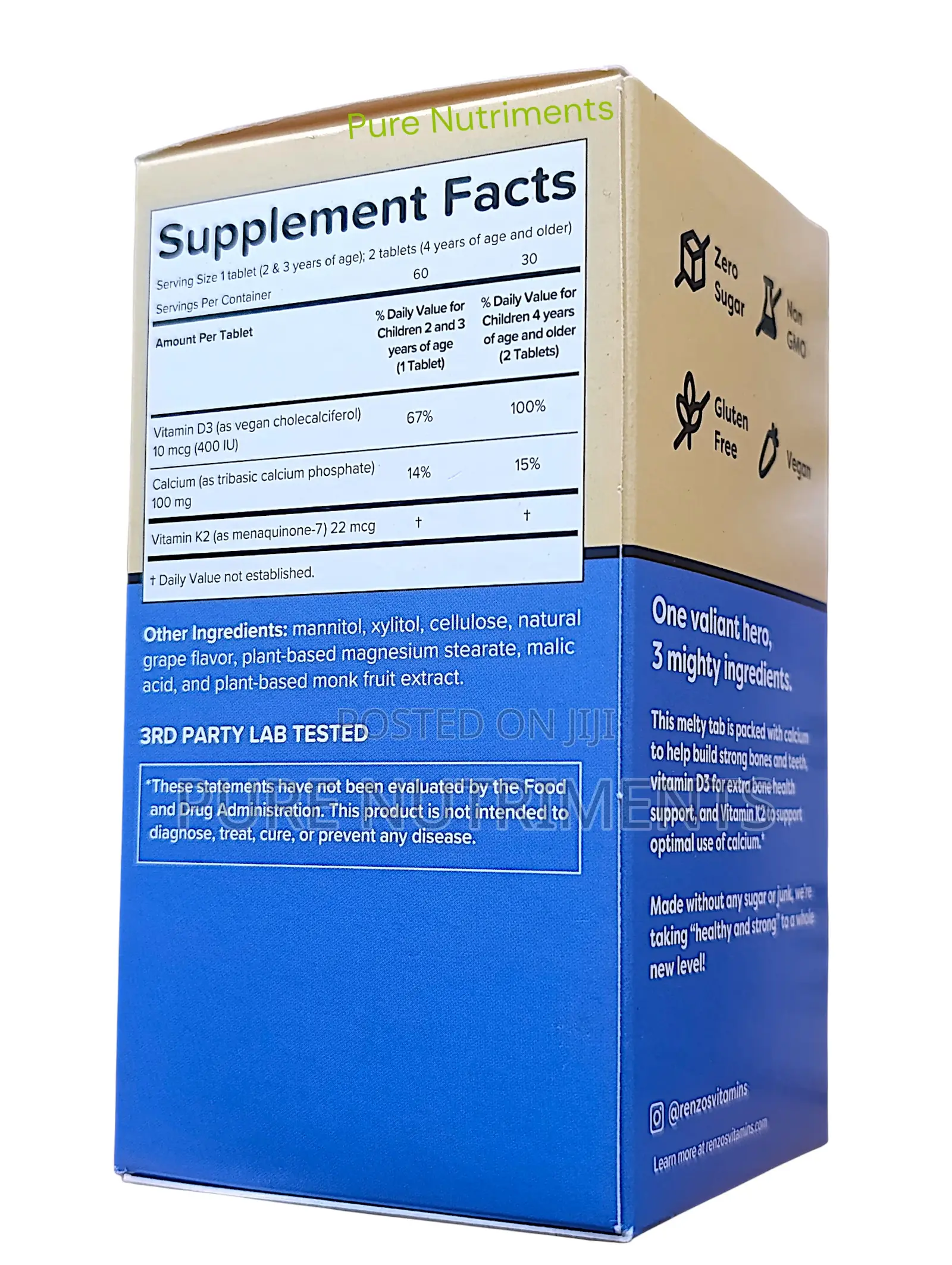 Renzo’S Hercules Calcium With Vitamin D3 -60 Melty Tablets