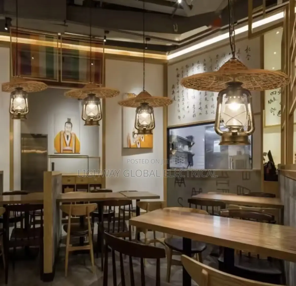 Vintage Lantern Bamboo Hat Design Pendant Light Bush Bar Light