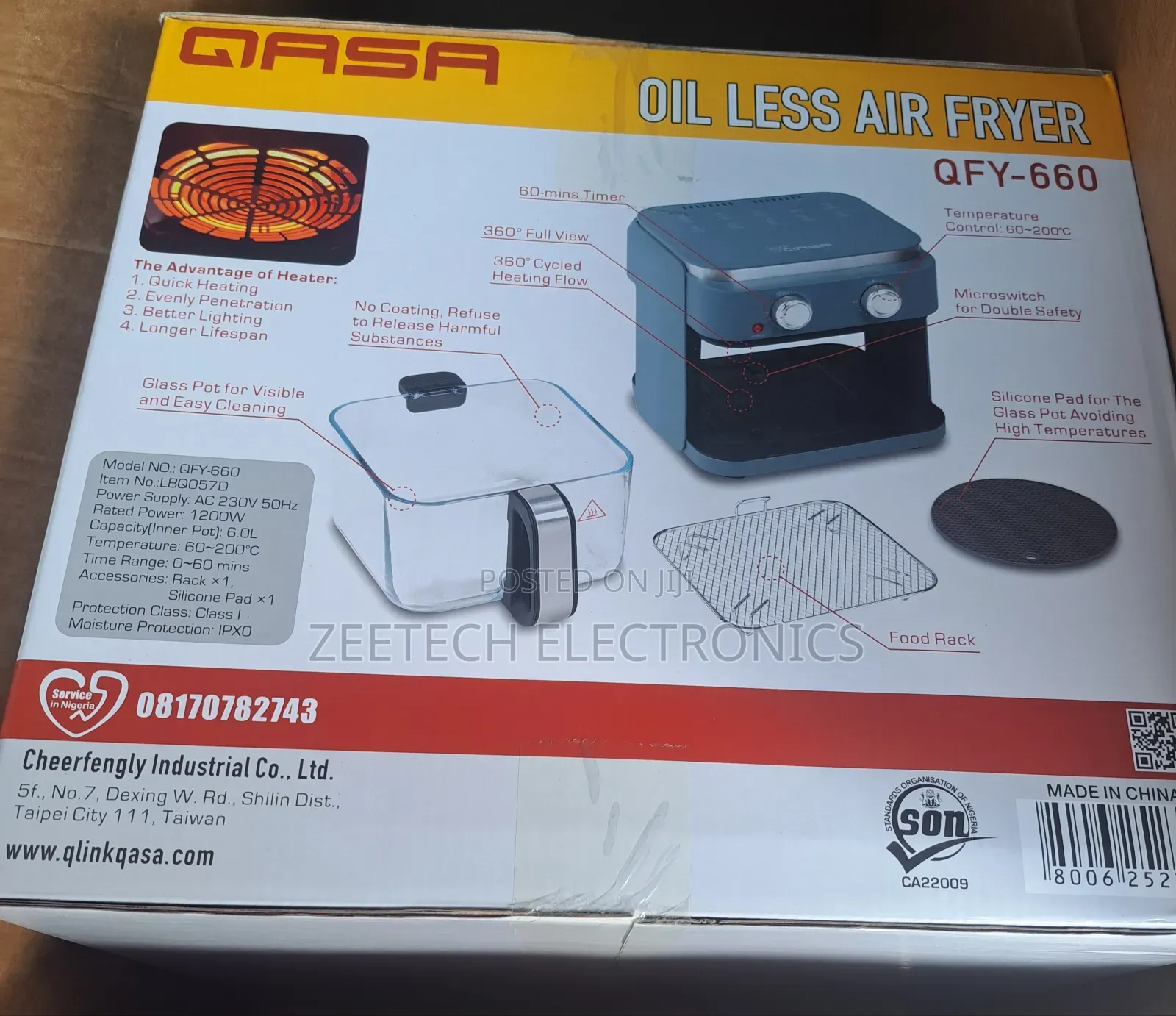 Qasa 6l Oil Less Air Fryer