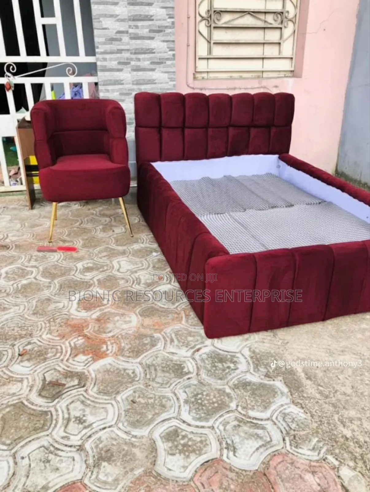 Bedframe and Chair Wine Color