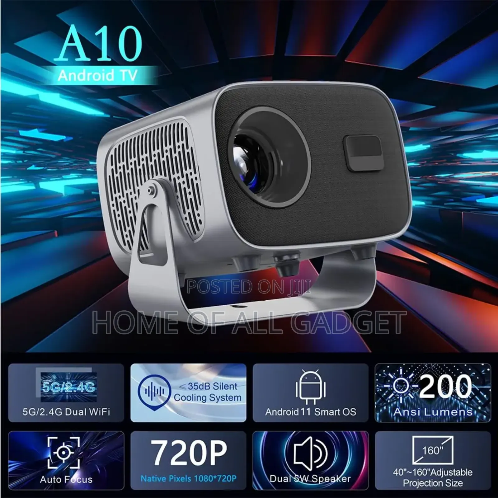 A10 Android Projector Support Wifi/Bt5.0 Portable With Autofocus