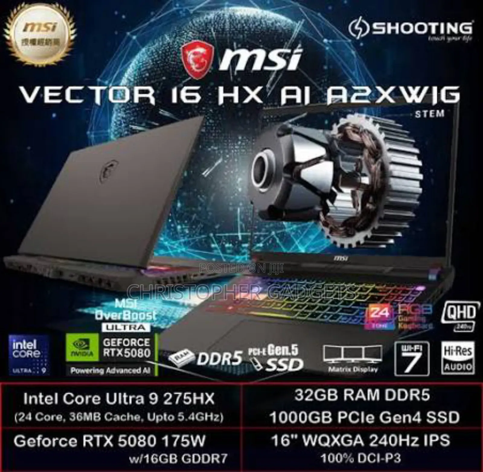 New Laptop MSI Vector 16 HX AI A2XWIG 16GB Intel Core Ultra 9 SSD 1T