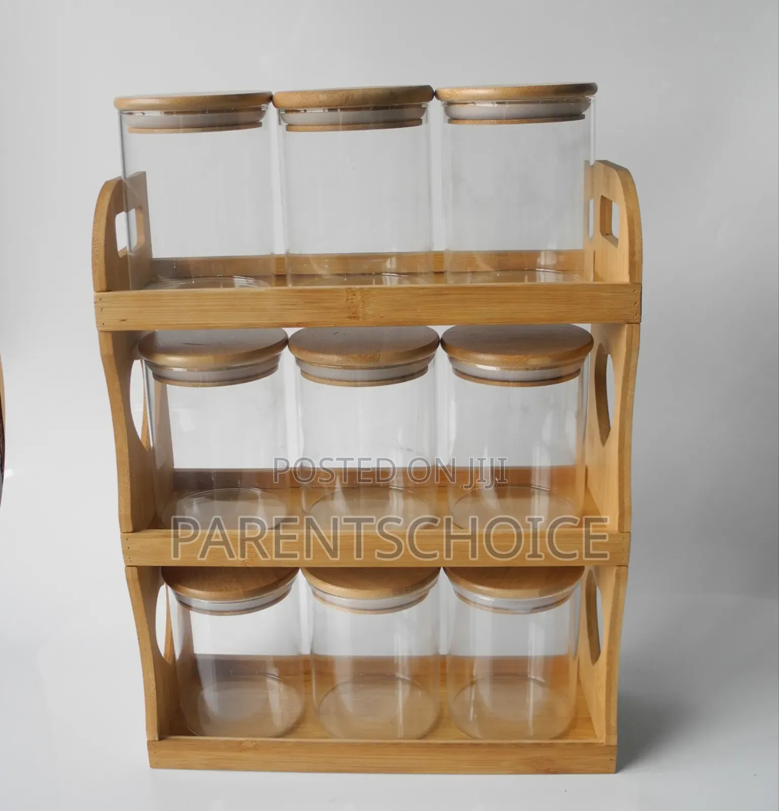 3 Layer 9 PCS High Borosilicate Glass Storage Jars Set With Bamboo Lid