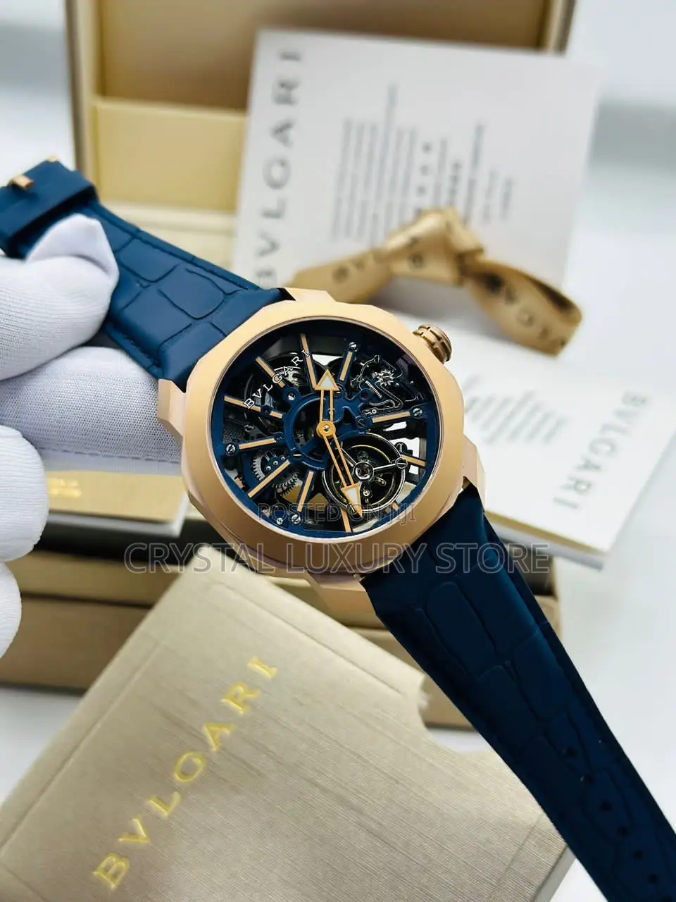 Bvlgari Quality Luxury Men Genuine Leather Chronograph Wristwatch