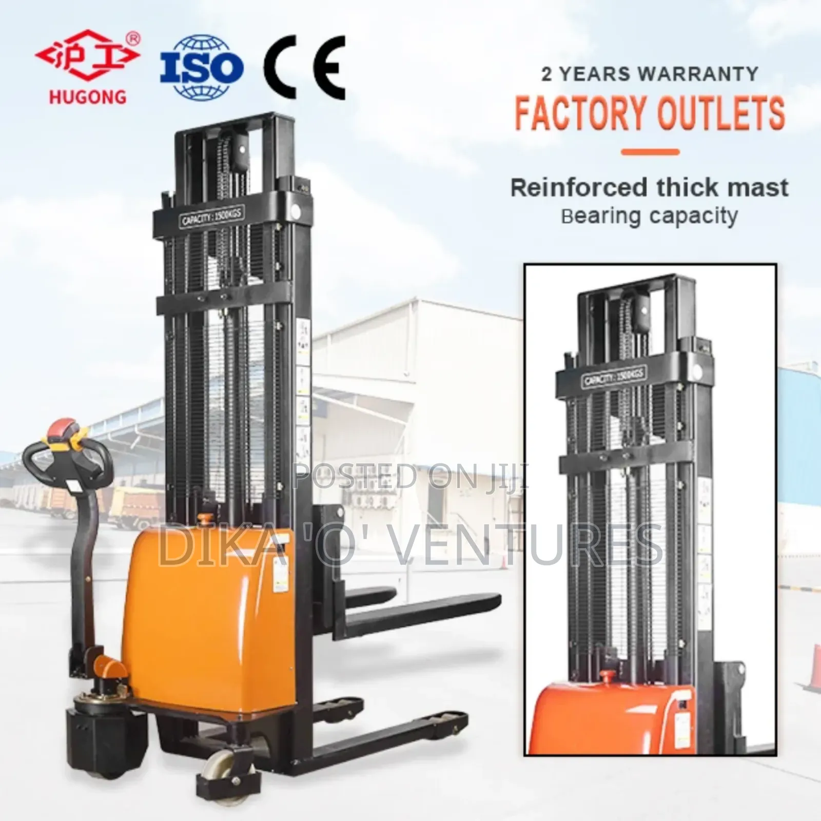 2 Ton 1500kg Hand Winch Stacker Forklift Manual