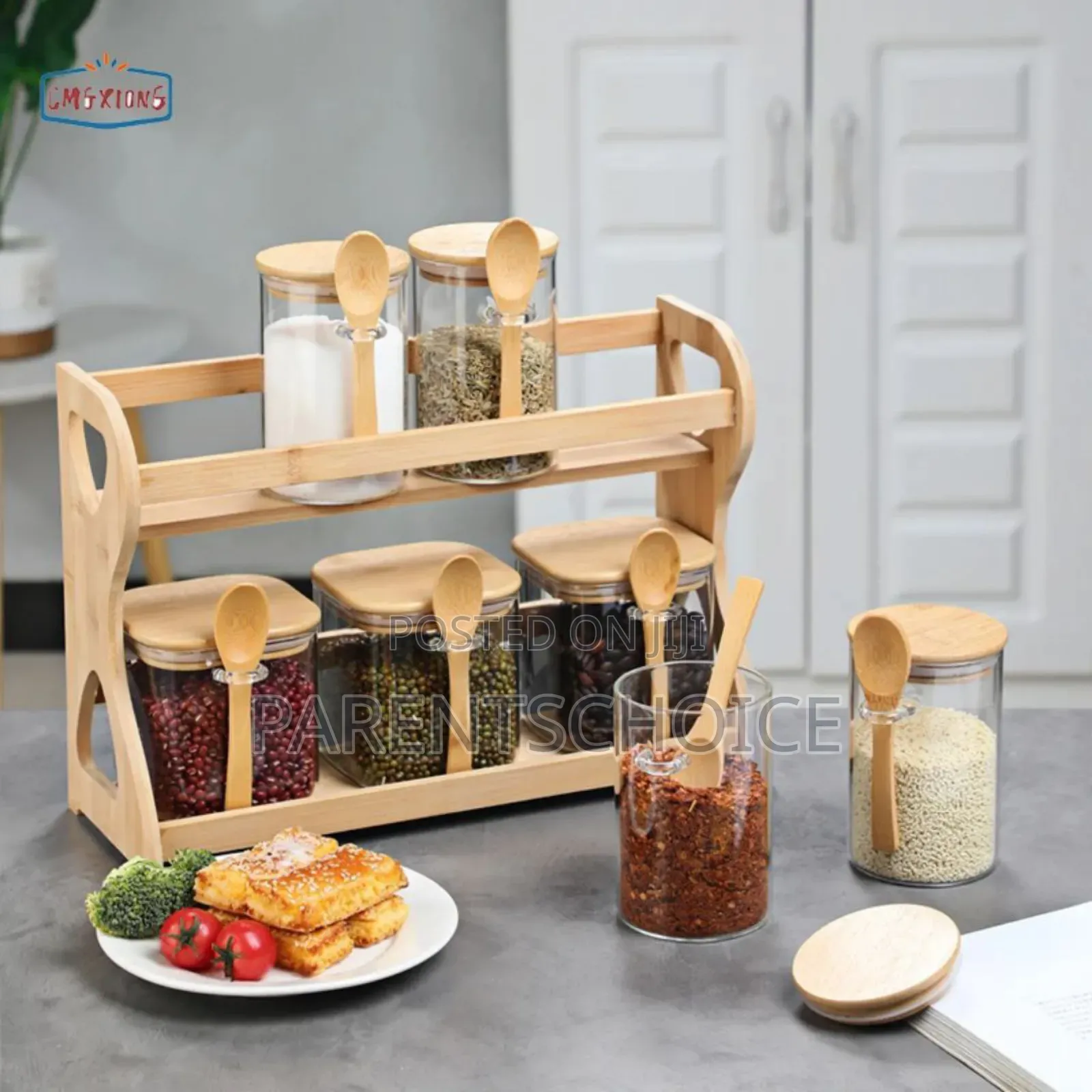 High Borosilicate Glass Spice Jar Set With Bamboo Lid and Spoon