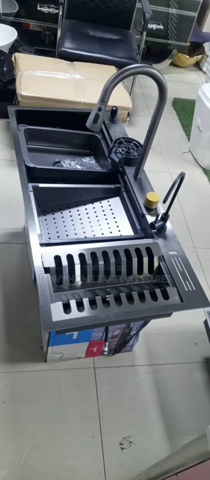 D3 Black Kitchen Sink With Plates Rack