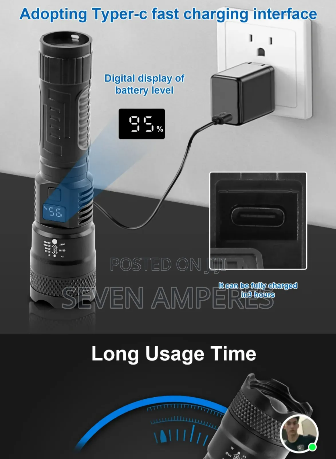High Quality Rechargeable Torch Light With Battery Display