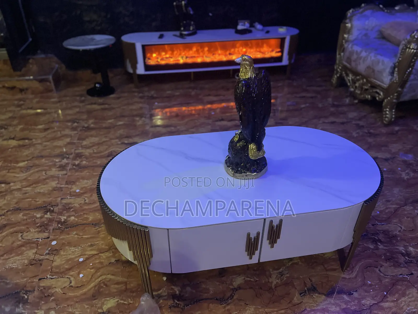 White and Golden Big Tv Stand and Table Set
