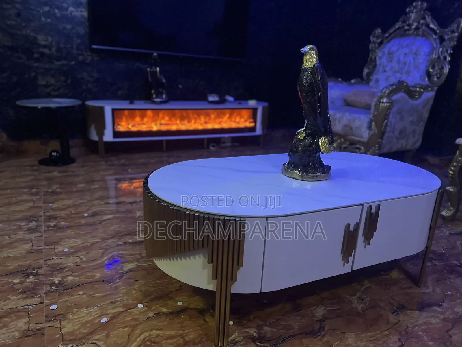 White and Golden Big Tv Stand and Table Set