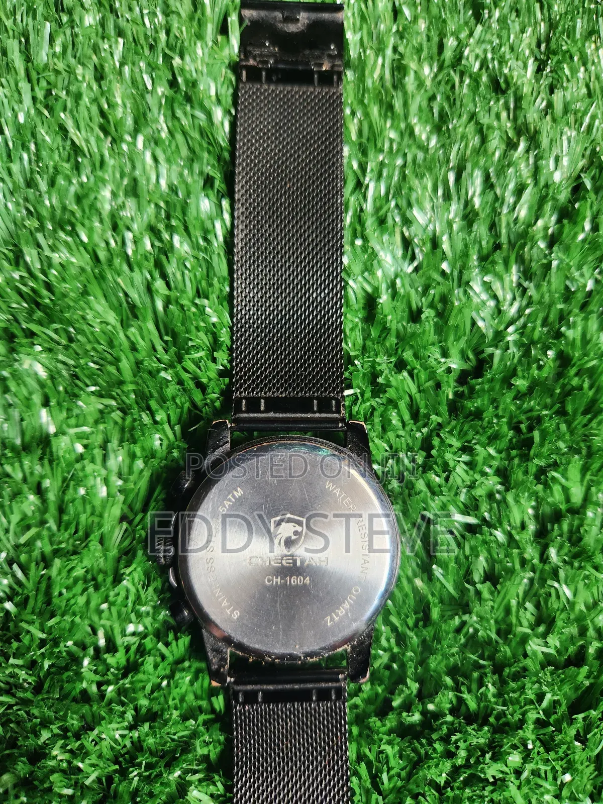 Cheetah Chronograph Watch Mens Black Stainless Steel Mesh