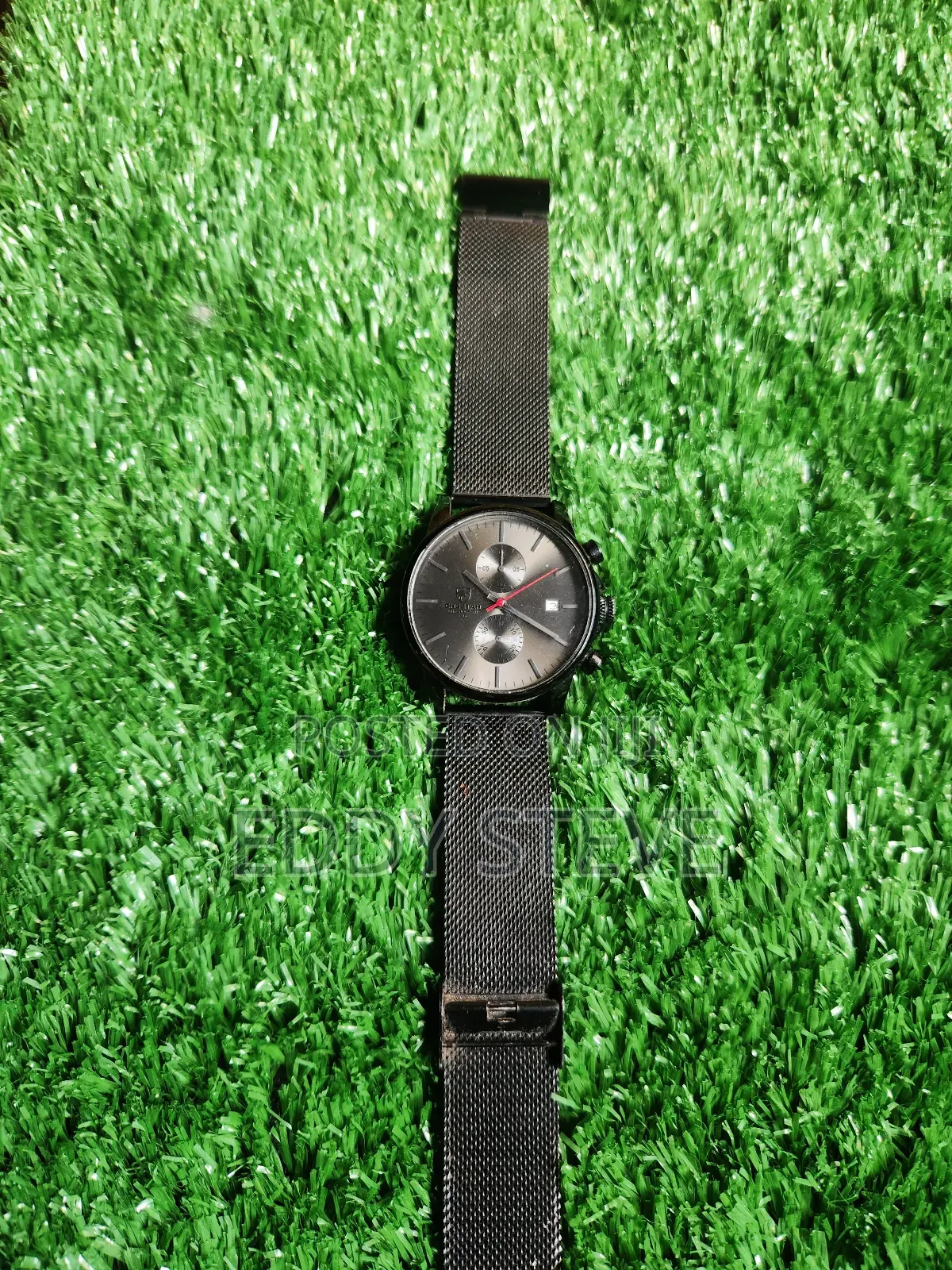 Cheetah Chronograph Watch Mens Black Stainless Steel Mesh