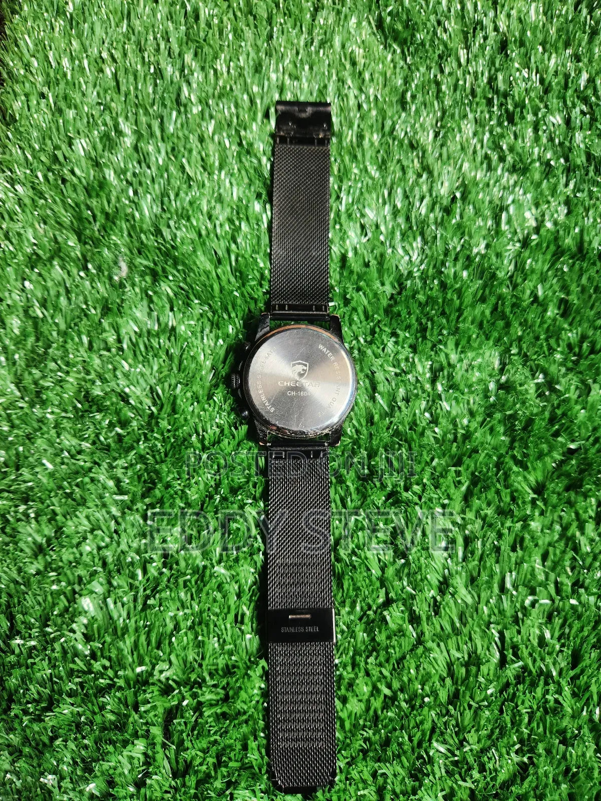 Cheetah Chronograph Watch Mens Black Stainless Steel Mesh