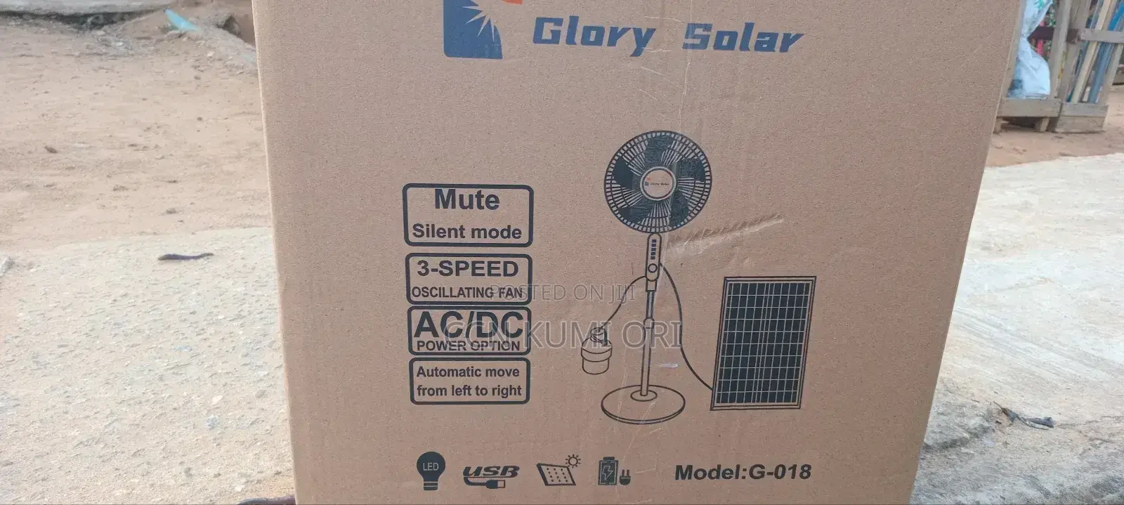 Glory 18 Inche Solar Rechargeable Fan. Electric Charging.