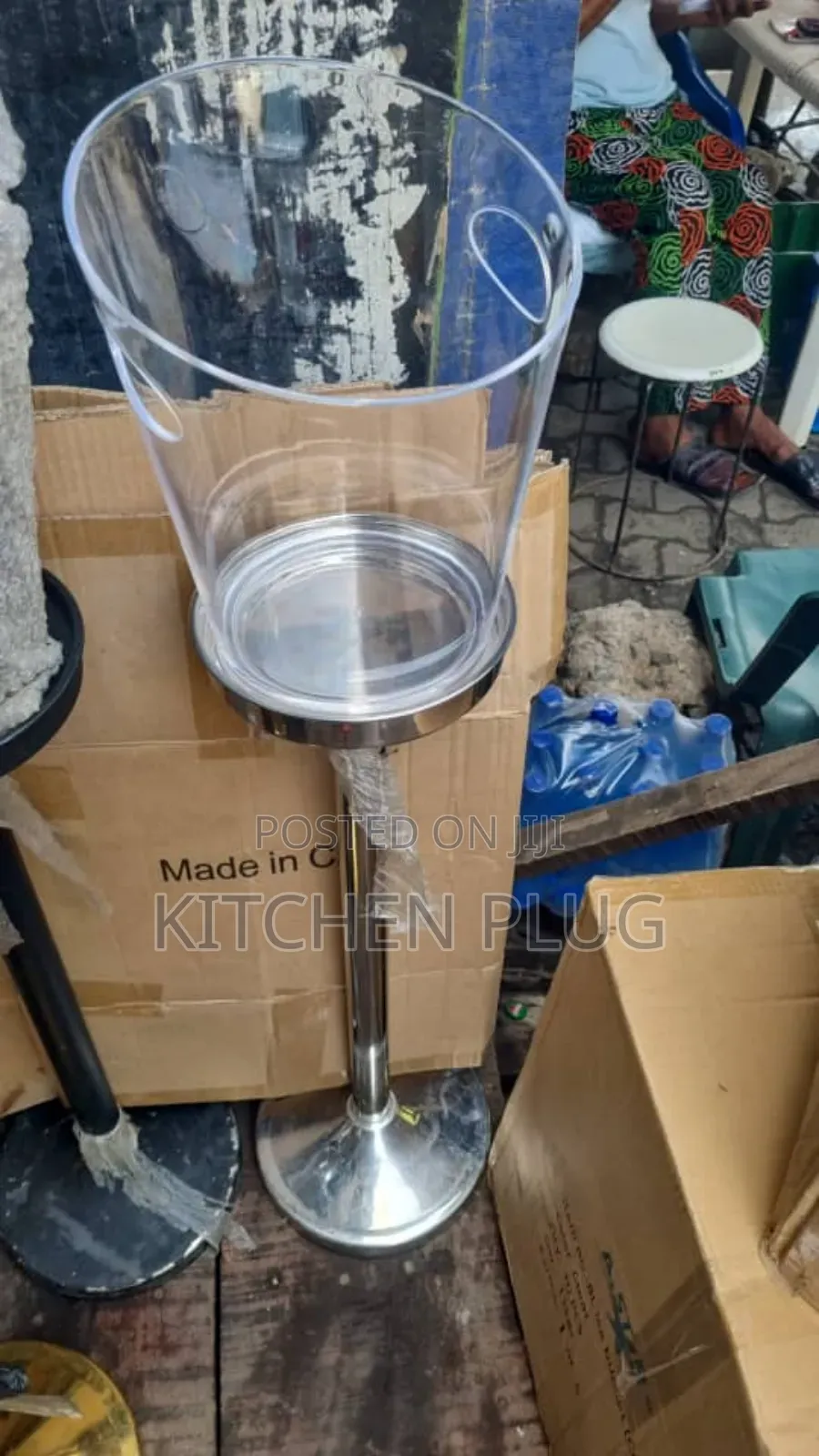 Plastic Wine or Champagne Bucket With a Stainless Steel Floor Stand.