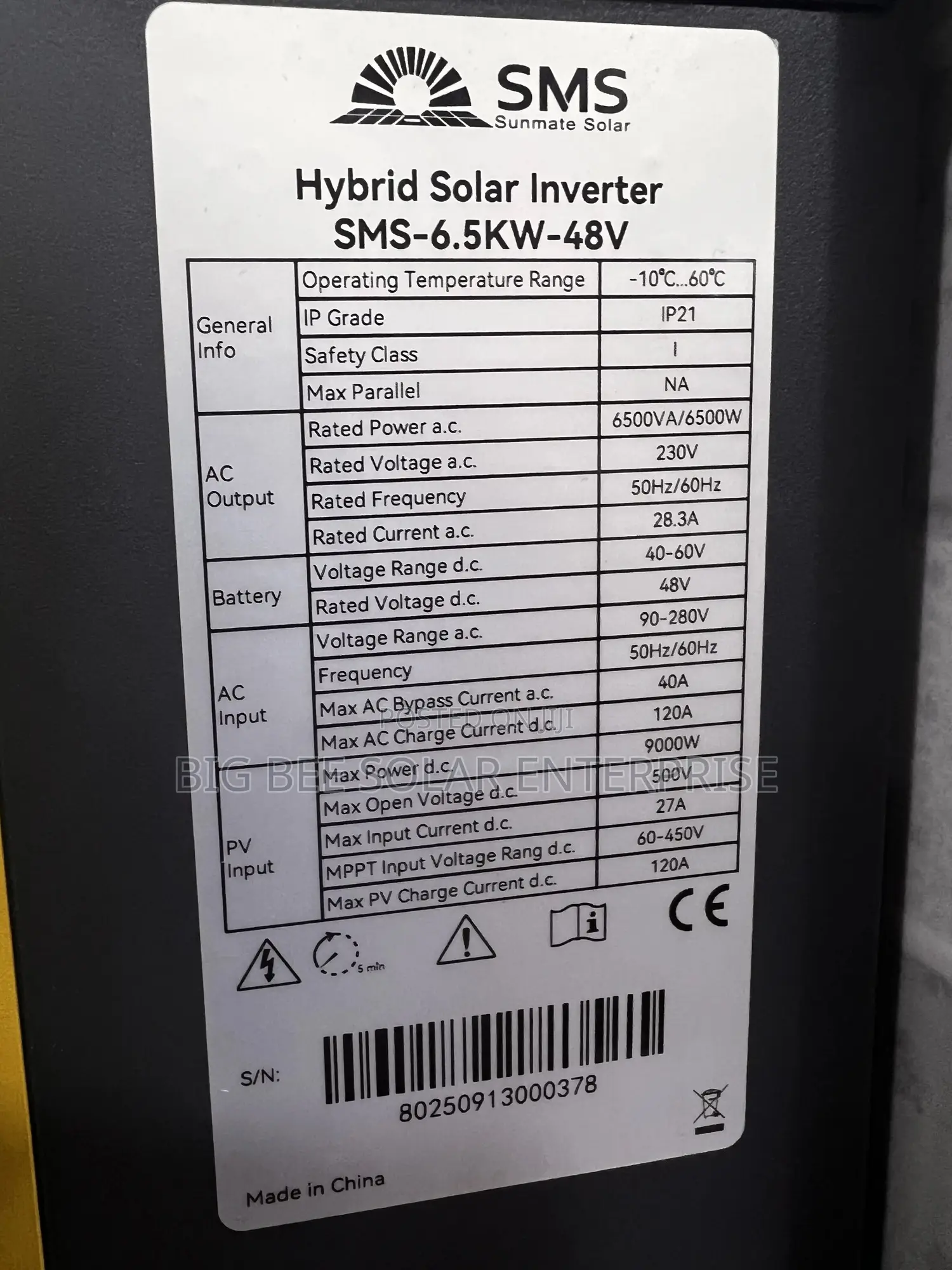 SMS 6.5kva 48v Hybrid Inverter