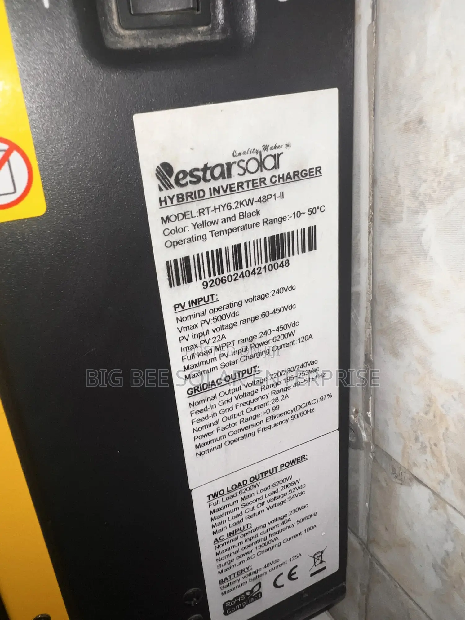 15kwh 48v Africell Lithiumbattery X 6.2kva 48v Restar Hybrid Inverter