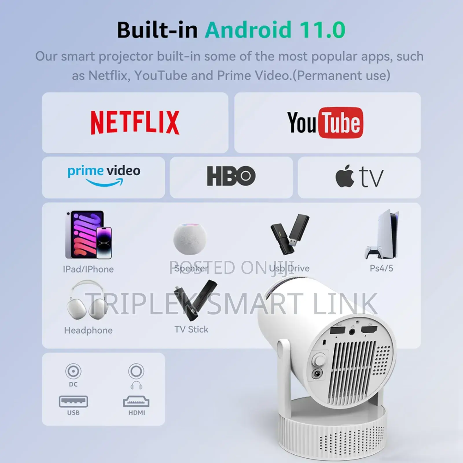 Hy300 Pro Max Inbuilt Battery Rechargeable Smart Portable Projector