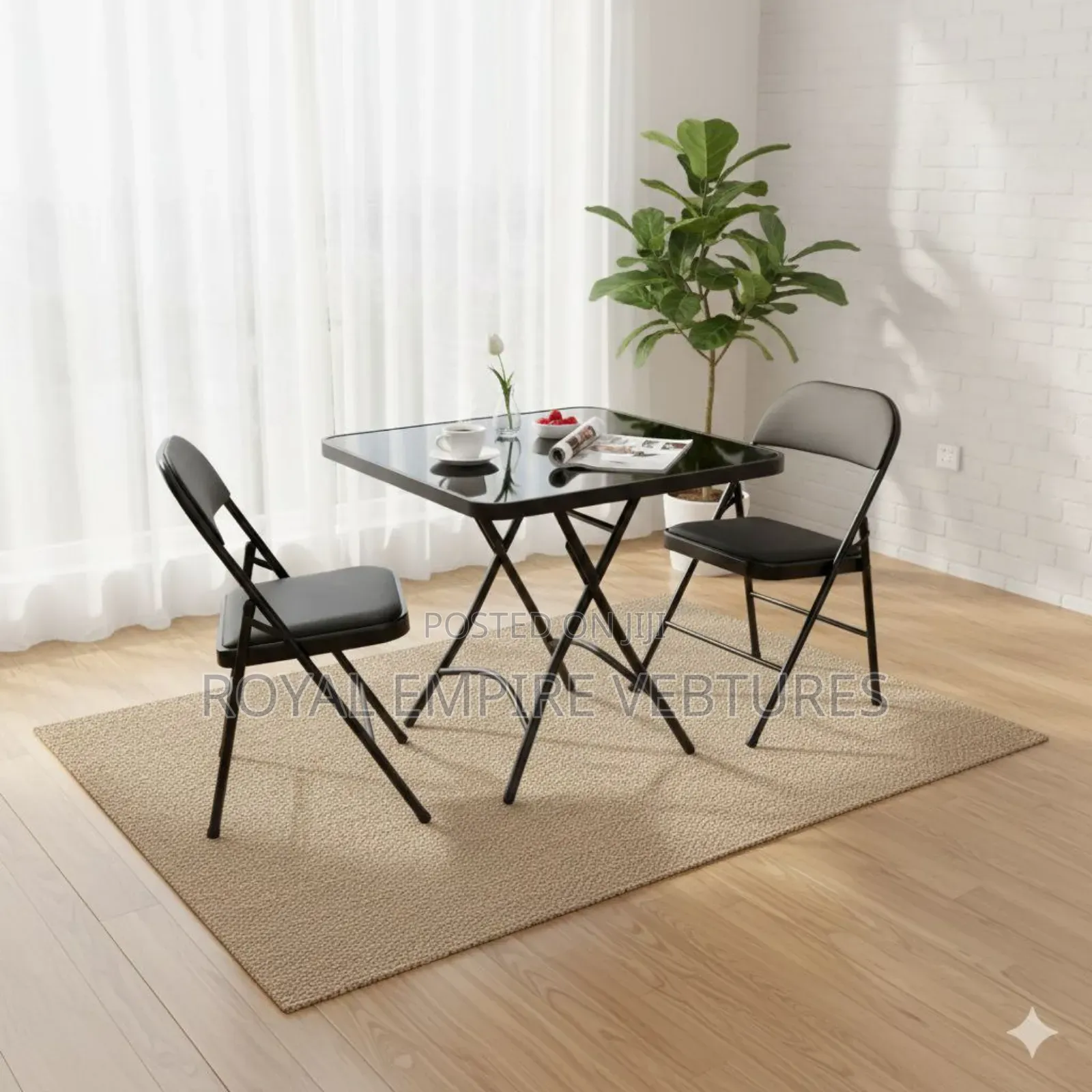 70x70cm Black Table With 2 Chairs