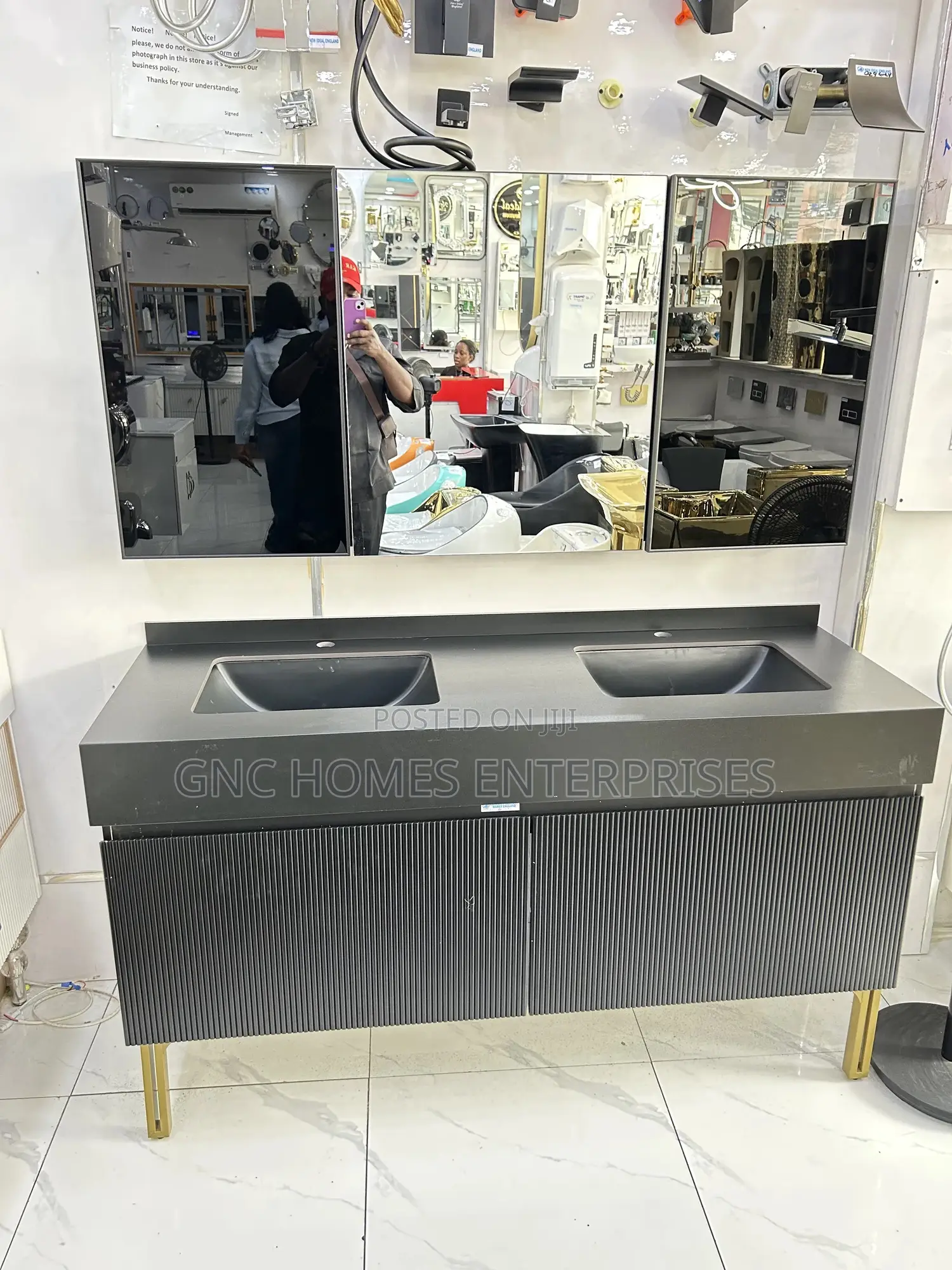Luxury Bathroom Double Cabinet Black (150cm)