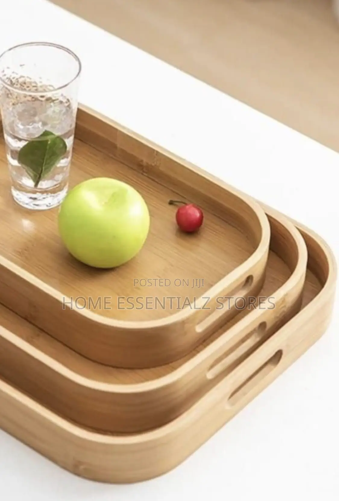 Bamboo Serving Trays Set - 3 Pieces Food Serving Tray