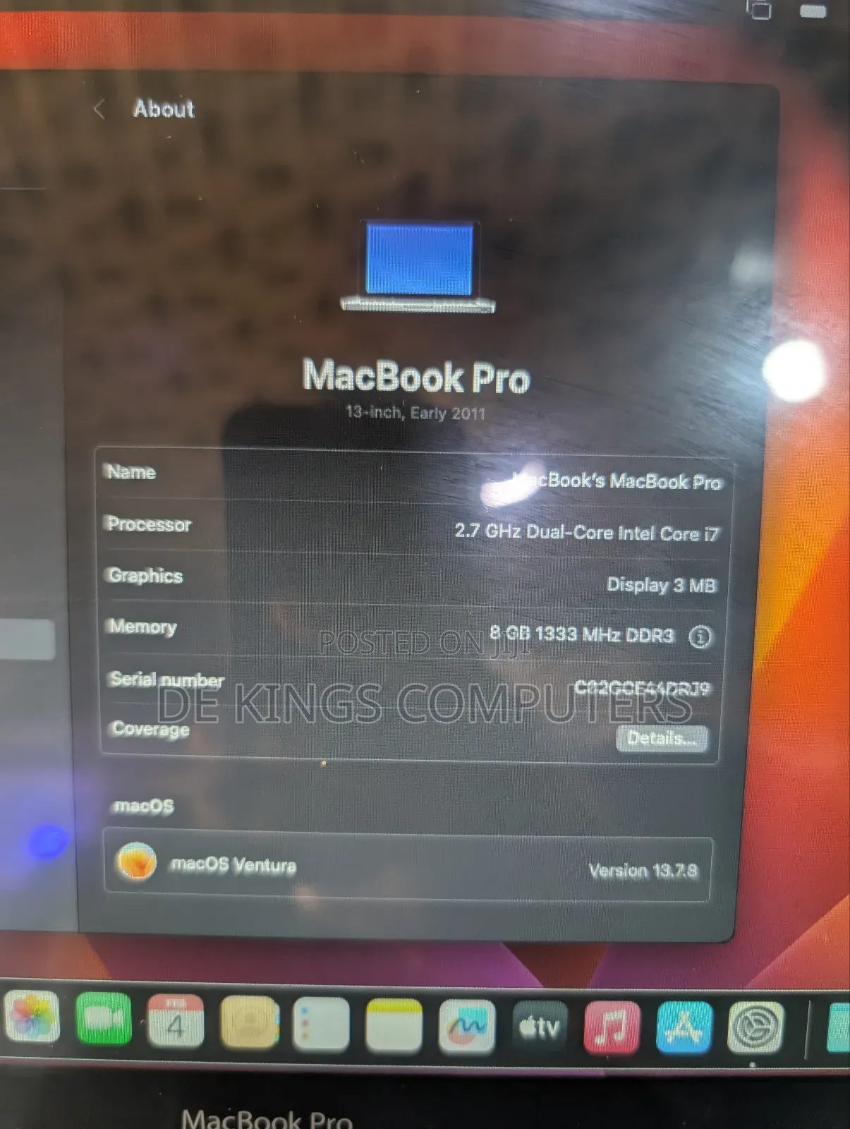 Laptop Apple MacBook Pro 2011 8GB Intel Core i7 SSHD (Hybrid) 500GB