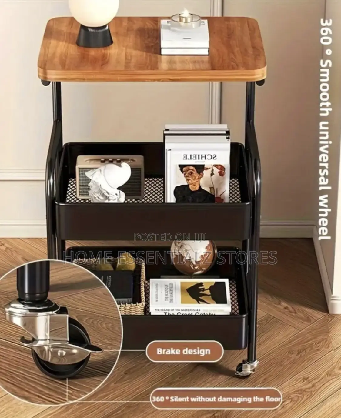 Heavy Duty Rolling Storage Cart Organizer - Side Table With Wood Top