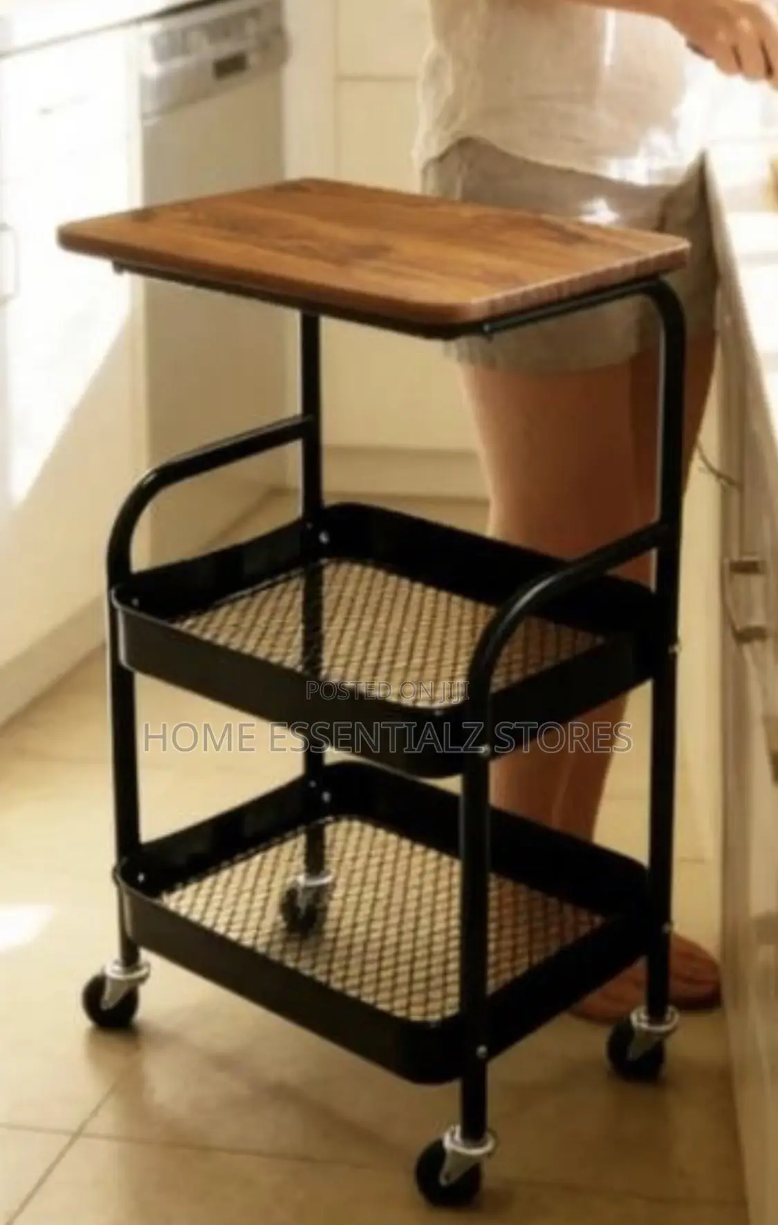 Heavy Duty Rolling Storage Cart Organizer - Side Table With Wood Top