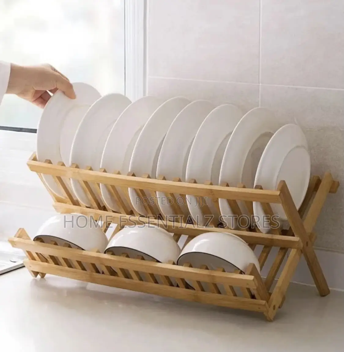 Foldable Wooden Dish Rack - Cutlery Plates Organizer