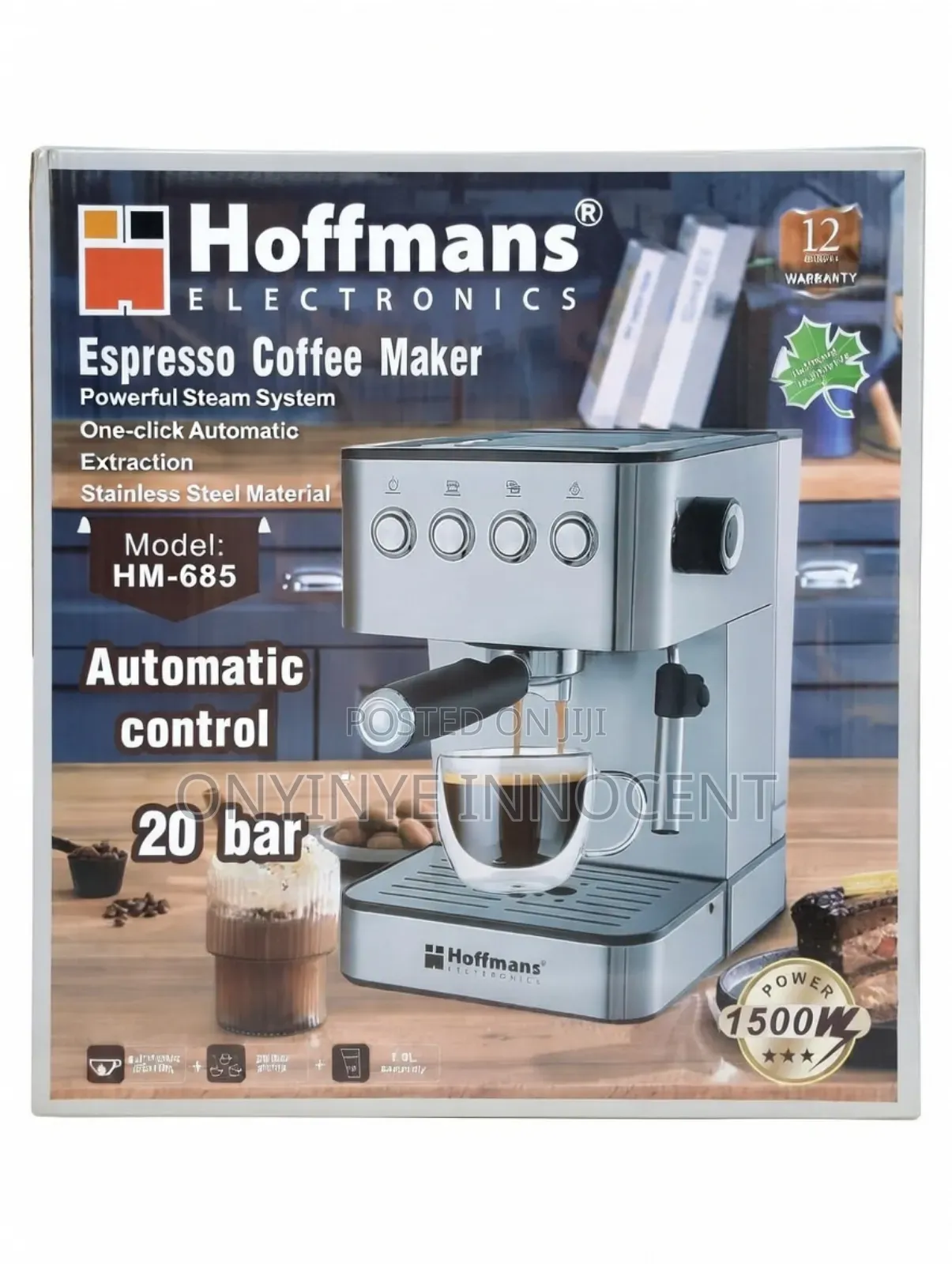 Hoffmanns Hm-685 20-Bar Espresso Coffee Maker – Stainless Steel.