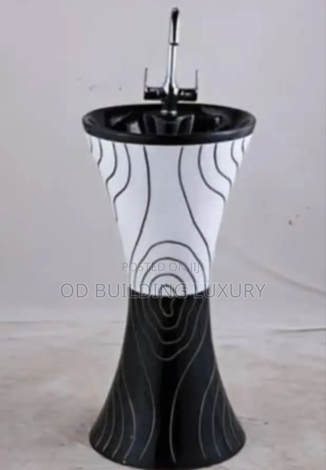 White and Black Ceramic One-Piece Standing Wash Basin