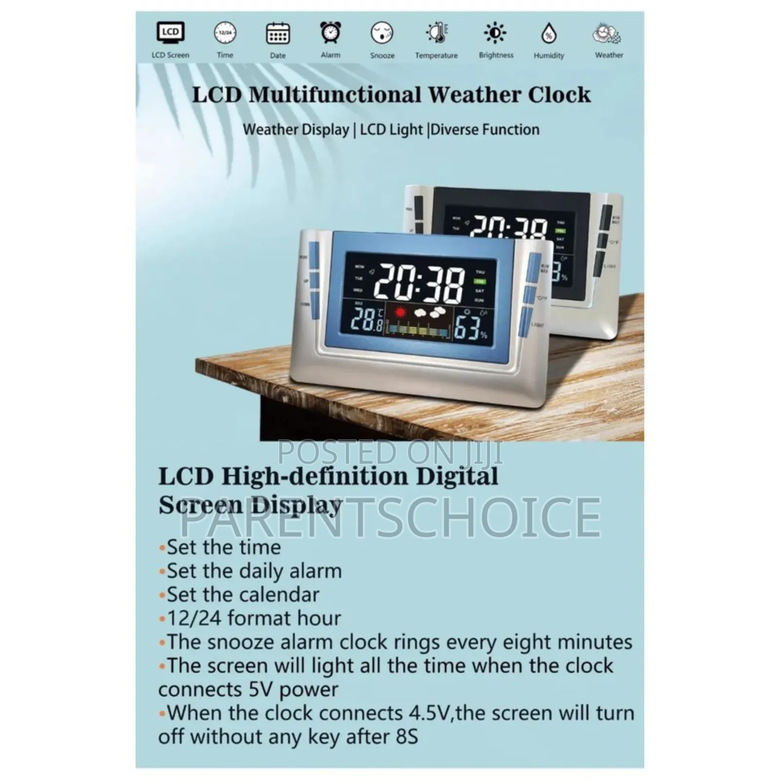 Digital Office Alarm Clock With Temperature and Humidity Display