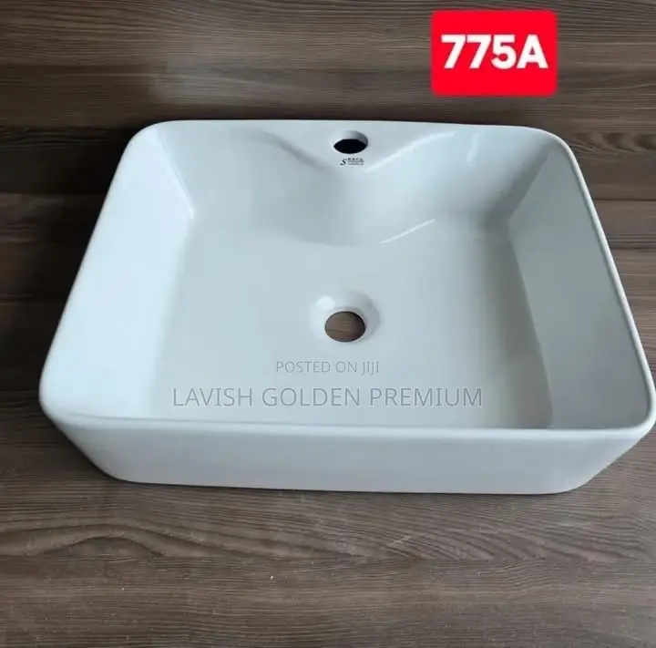 White Countertop Square Basin With Tap Hole