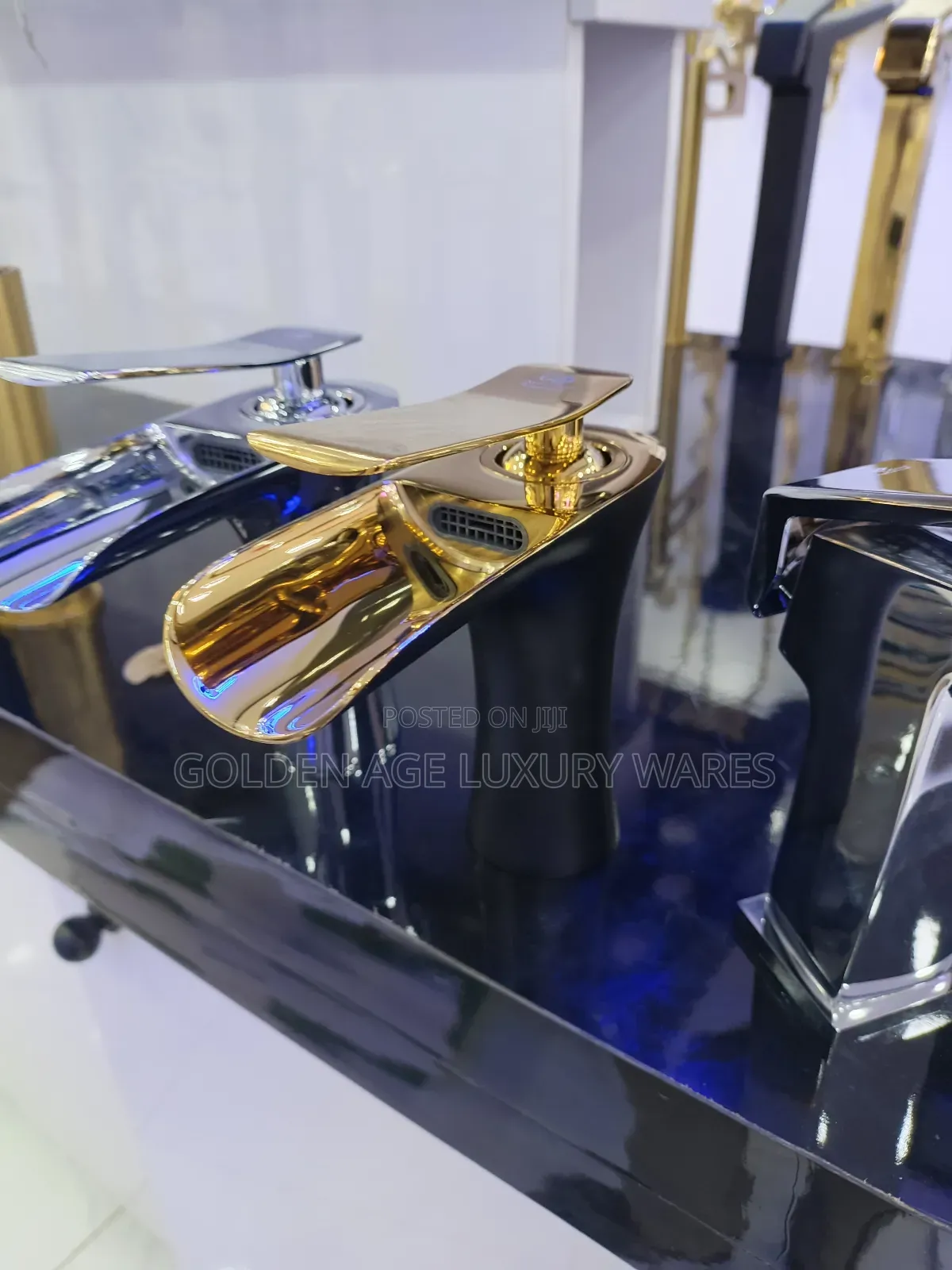 Black and Gold Brass Waterfall Basin Mixer