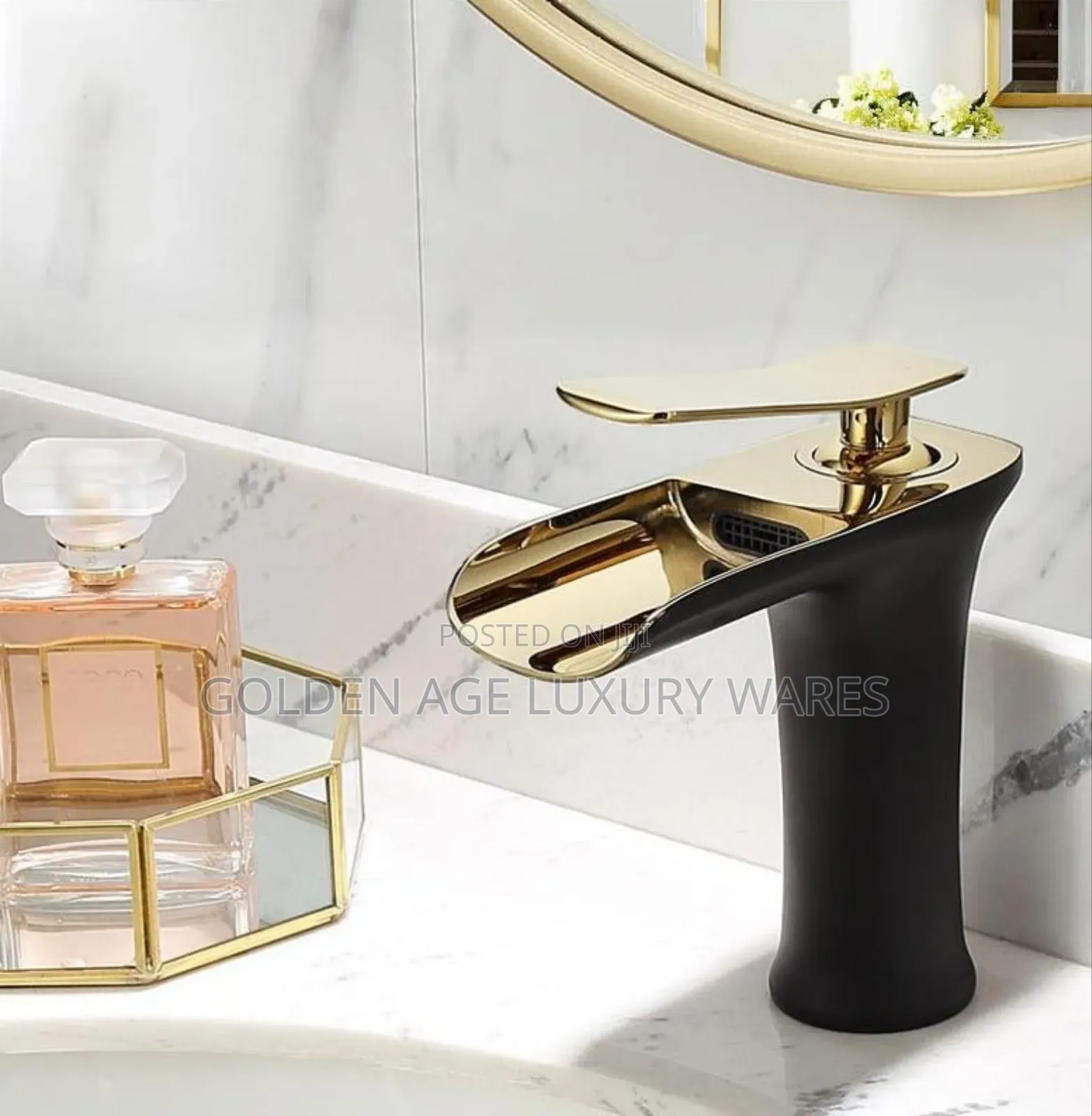 Black and Gold Brass Waterfall Basin Mixer