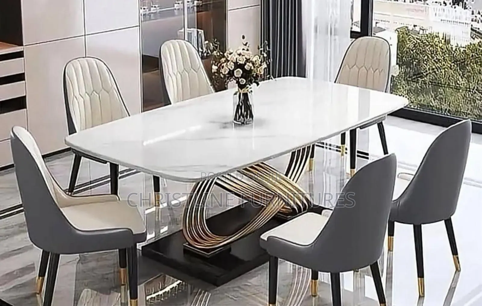 Beautiful Dining Table by 6 Seater Marble Top