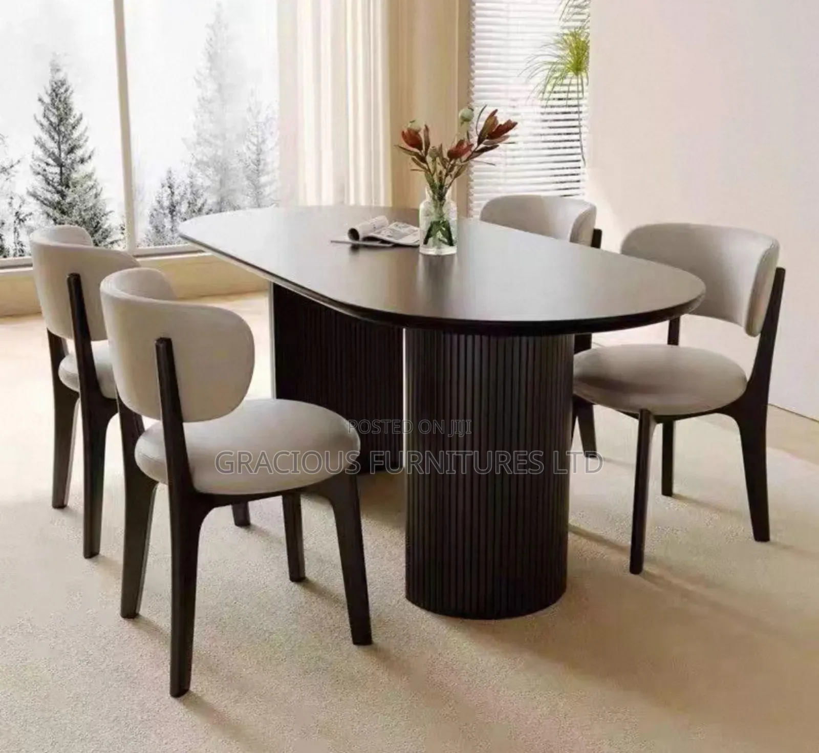Modern Black Oval Dining Table by 6