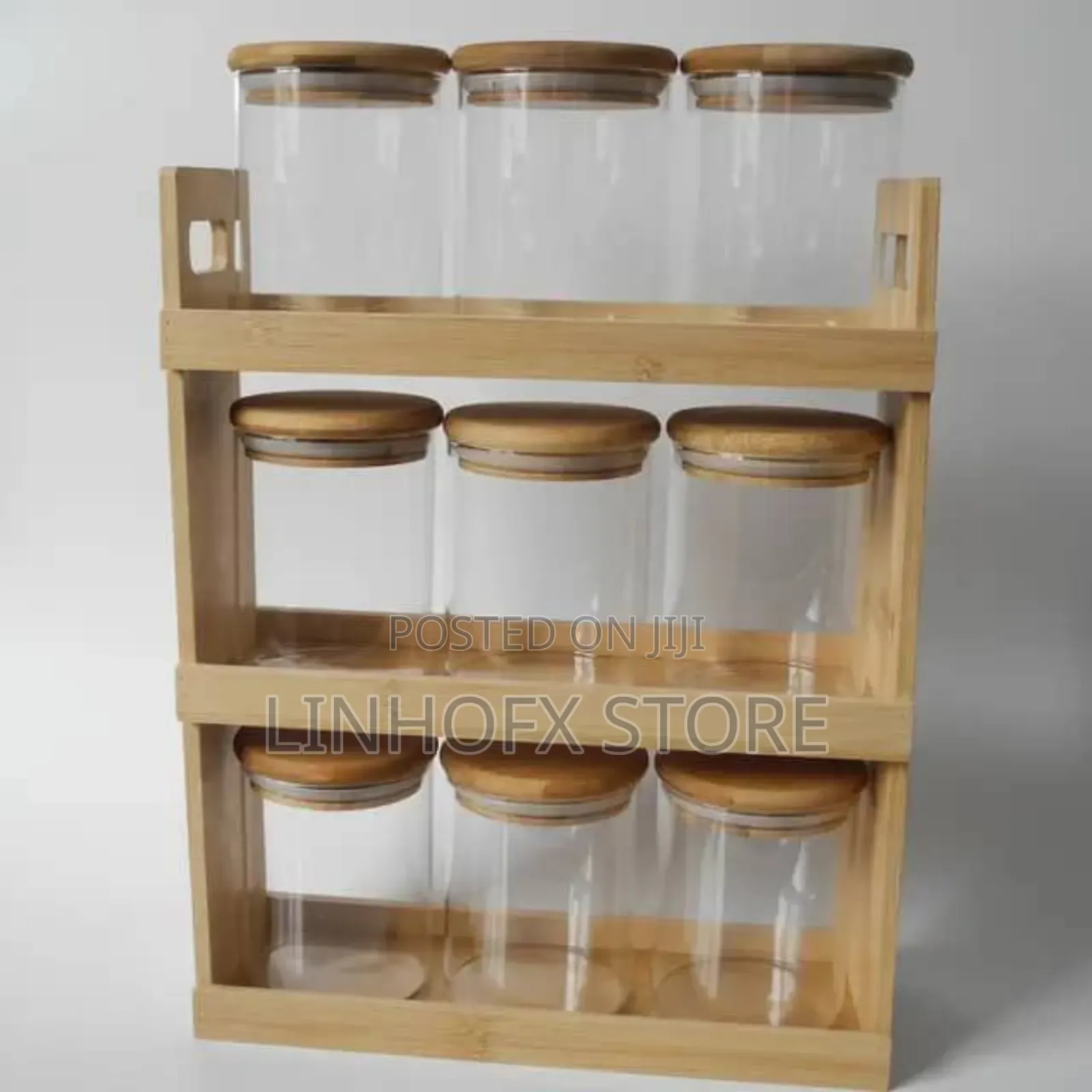 3 Layers 9pcs Spice Storage Airtight Canisters With Bamboo Rack