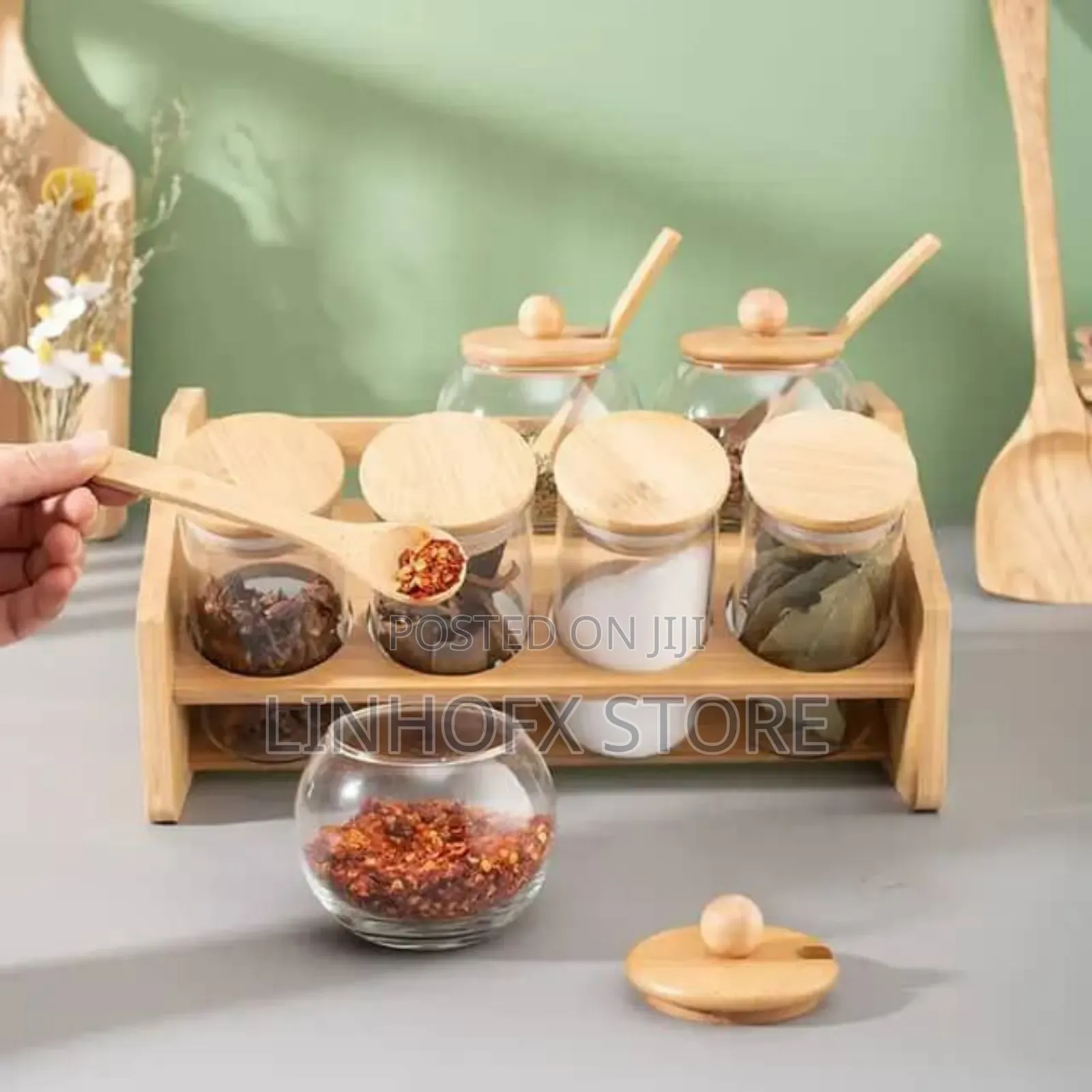 7pcs Spice Storage Airtight Jar With Bamboo Rack