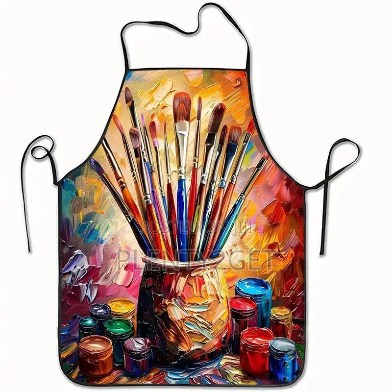 1pc Brush And Paint Can Pattern, Printed Polyester Apron, Unisex House