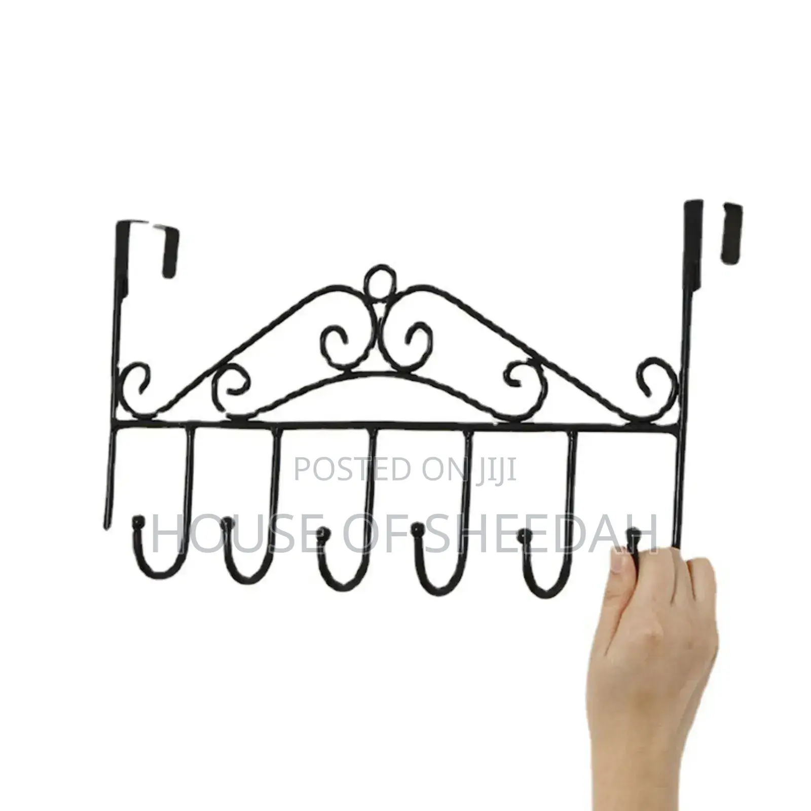 Black Metal Over the Door Hook Rack With 7 Hooks