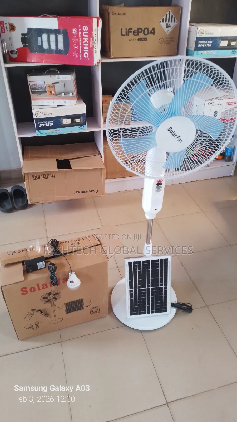 Rechargeable Solar Fan With Panel, Bulb and Usb Port