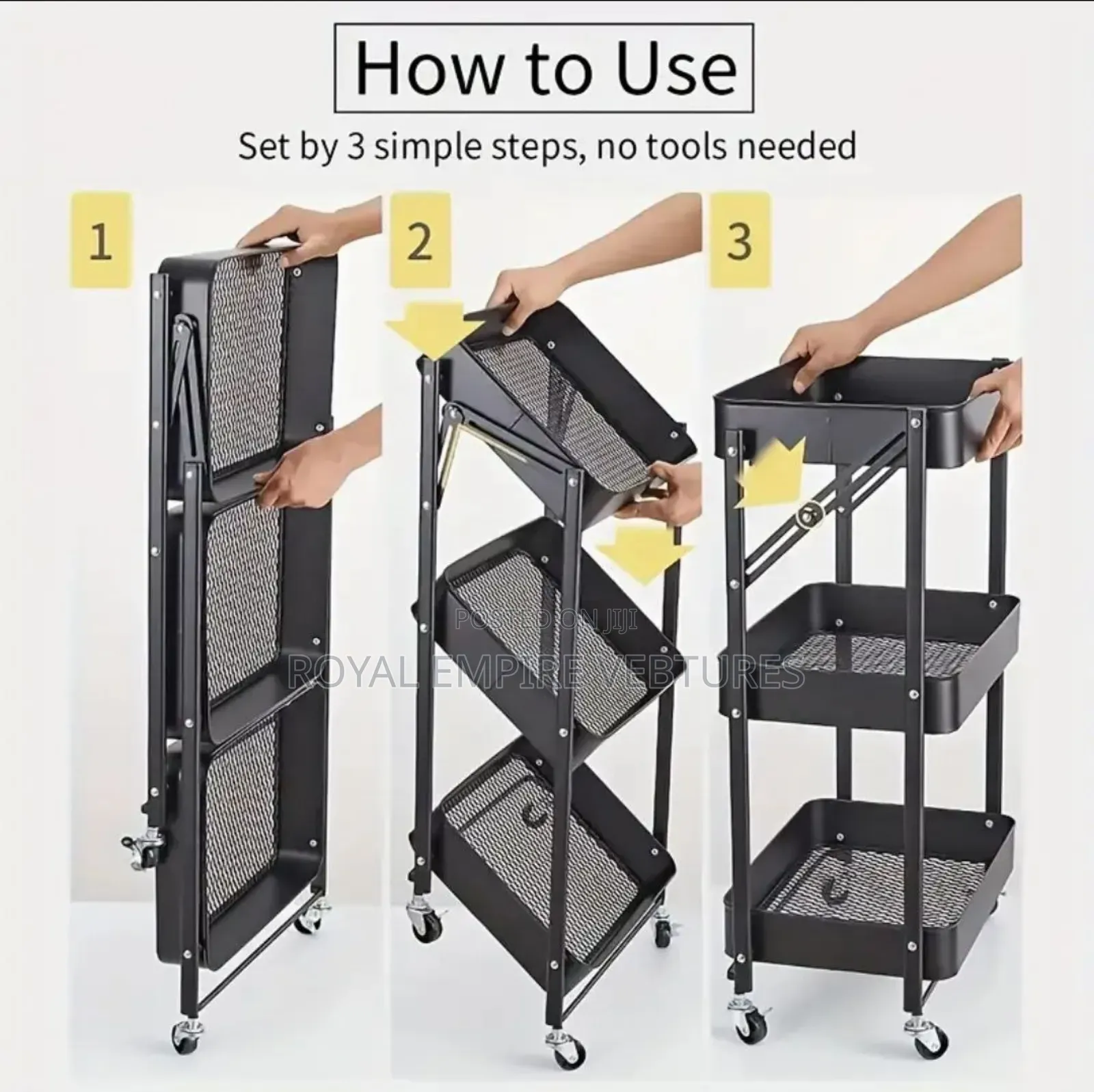 3 Tier Foldable Storage Rack With Wheels